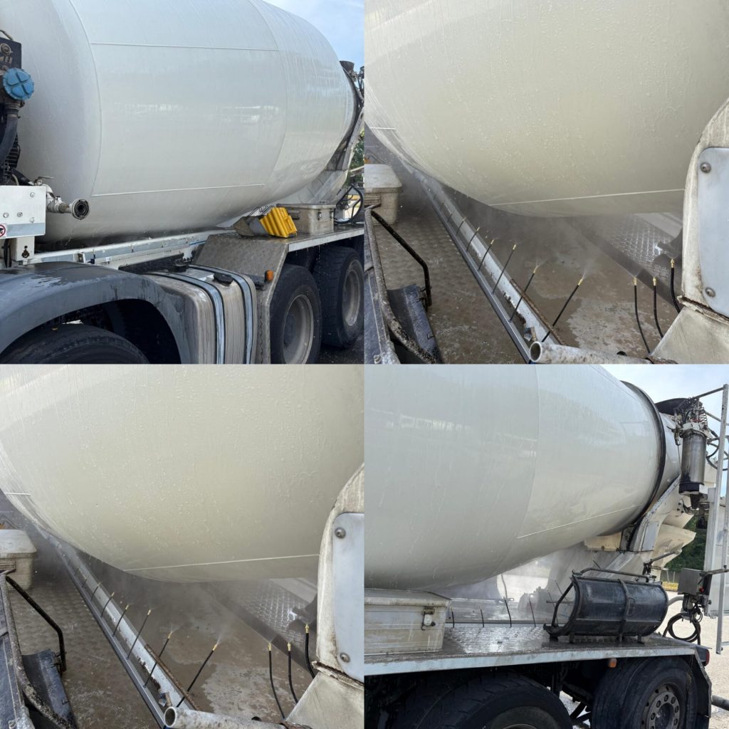 Effiziente Trommelkühlung und Außenreinigung für Fahrmischer von Riv-Tech – spart Wasser, Zeit und schützt die Betonqualität.